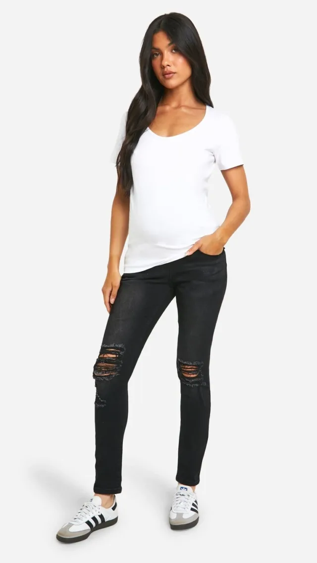 Black Maternity Over The Bump Rip Skinny Jeans