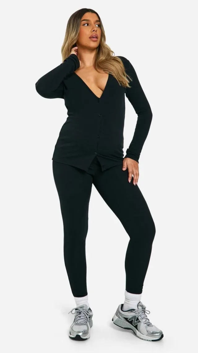 Black Maternity Over The Bump Textured Rib Leggings