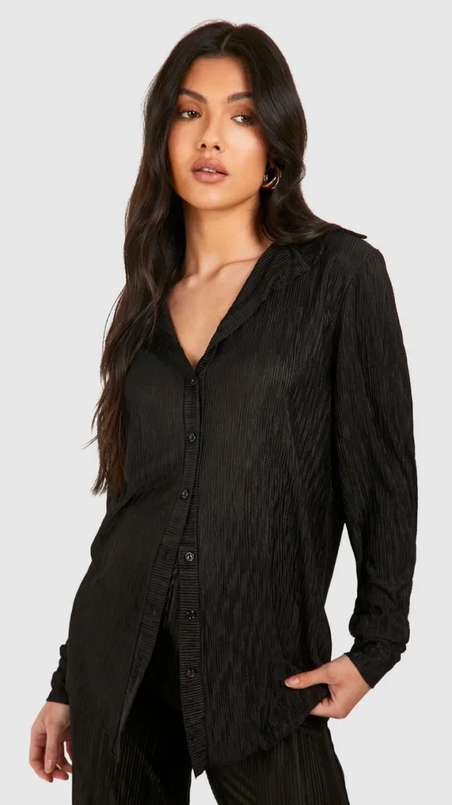 Black Maternity Oversized Plisse Shirt