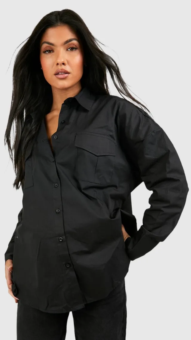 Black Maternity Oversized Utility Shirt