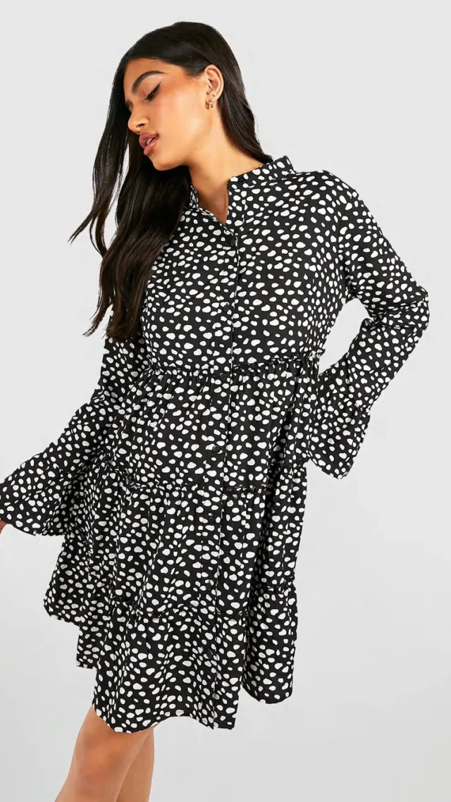 Black Maternity Polka Dot Smock Shirt Dress