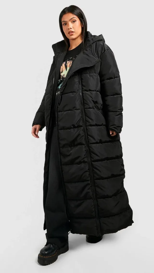 Black Maternity Pre & Postpartum 3 In 1 Maxi Puffer Coat