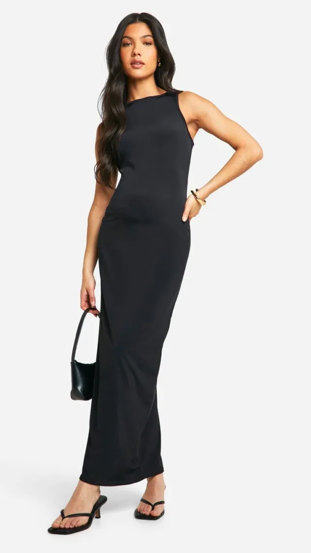 Black Maternity Premium Slink Racer Neck Midi Dress