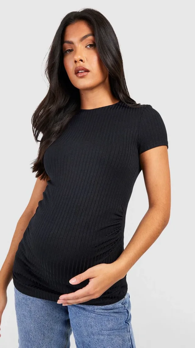 Black Maternity Rib Scoop Neck T-Shirt