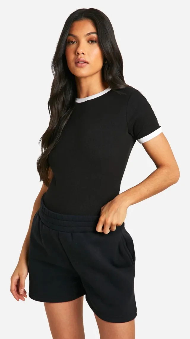 Black Maternity Ribbed Contrast Binding T-Shirt