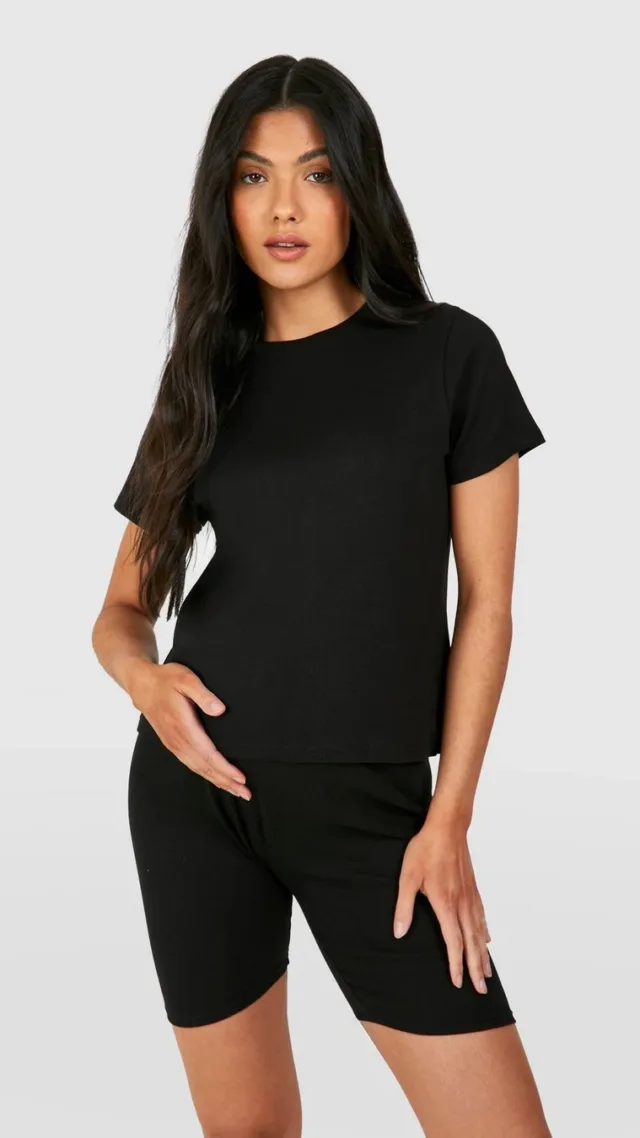 Black Maternity Ribbed Short Sleeve T-Shirt