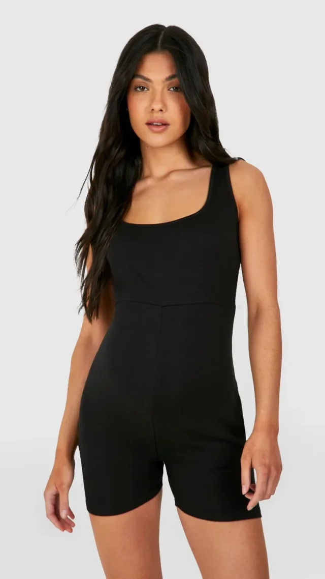 Black Maternity Ribbed Square Neck Romper