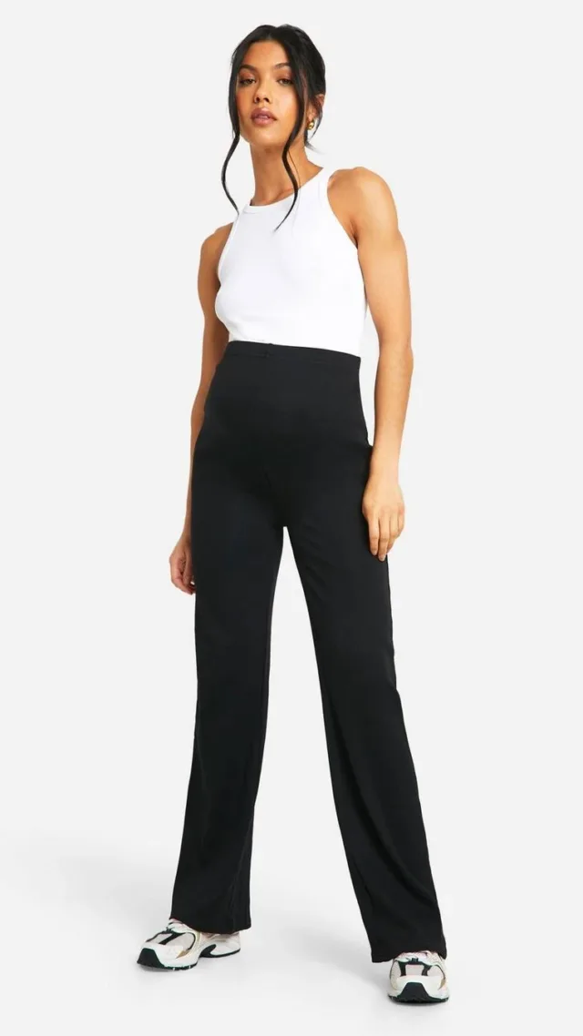 Black Maternity Ribbed Wide Leg Pants