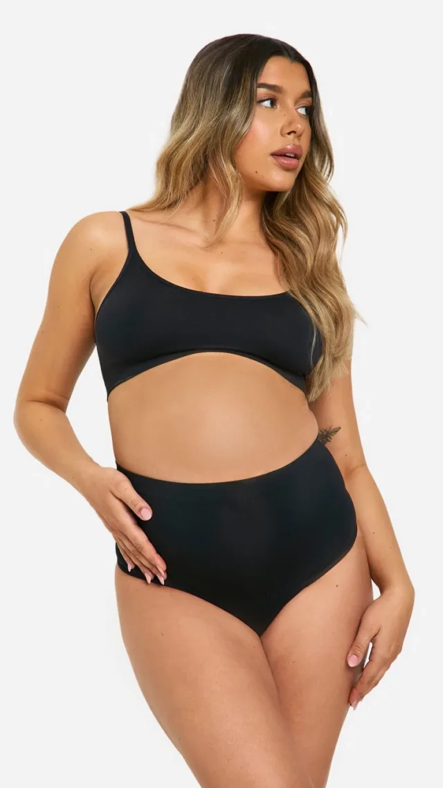 Black Maternity Seamless Bump Support Thong