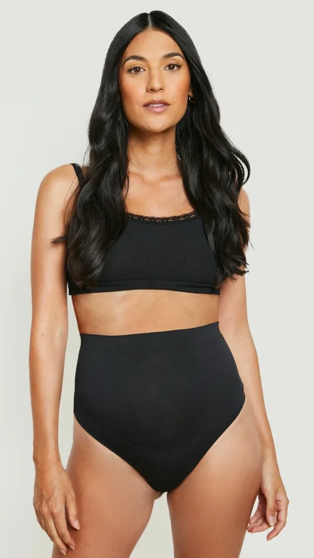 Black Maternity Seamless Bump Support Thong