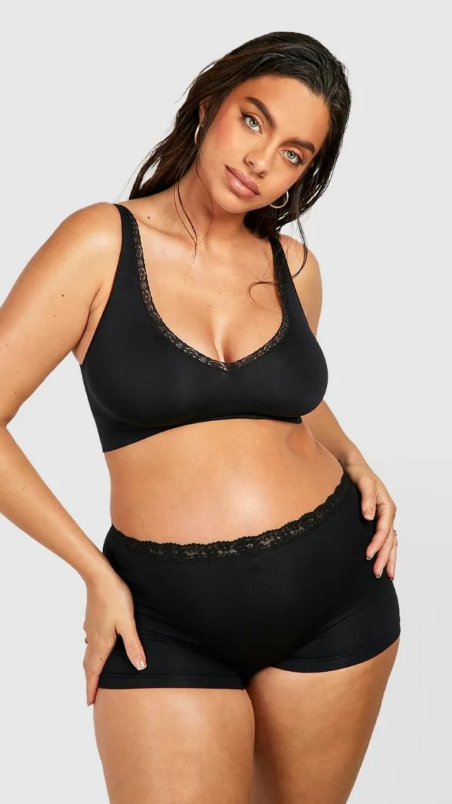 Black Maternity Seamless Lace Boxer Short