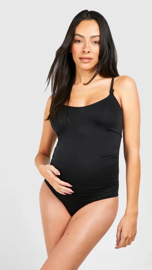 Black Maternity Seamless Nursing Cami And Brief Set