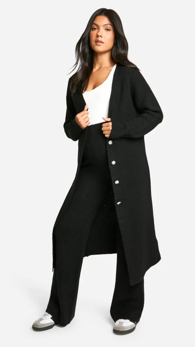 Black Maternity Soft Knit Longline Knitted Cardigan