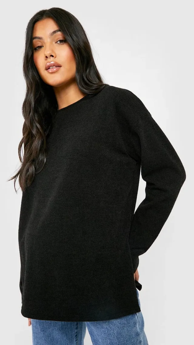 Black Maternity Soft Knit Side Split Sweater