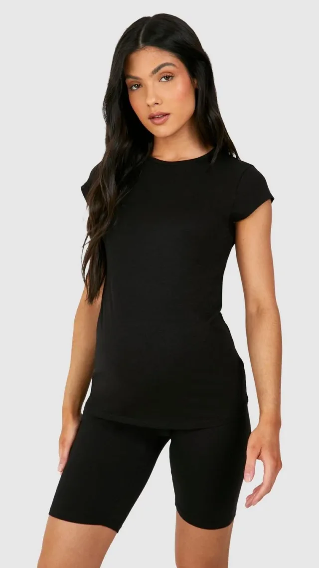 Black Maternity Soft Touch Cap Sleeve Modal Fitted T-Shirt