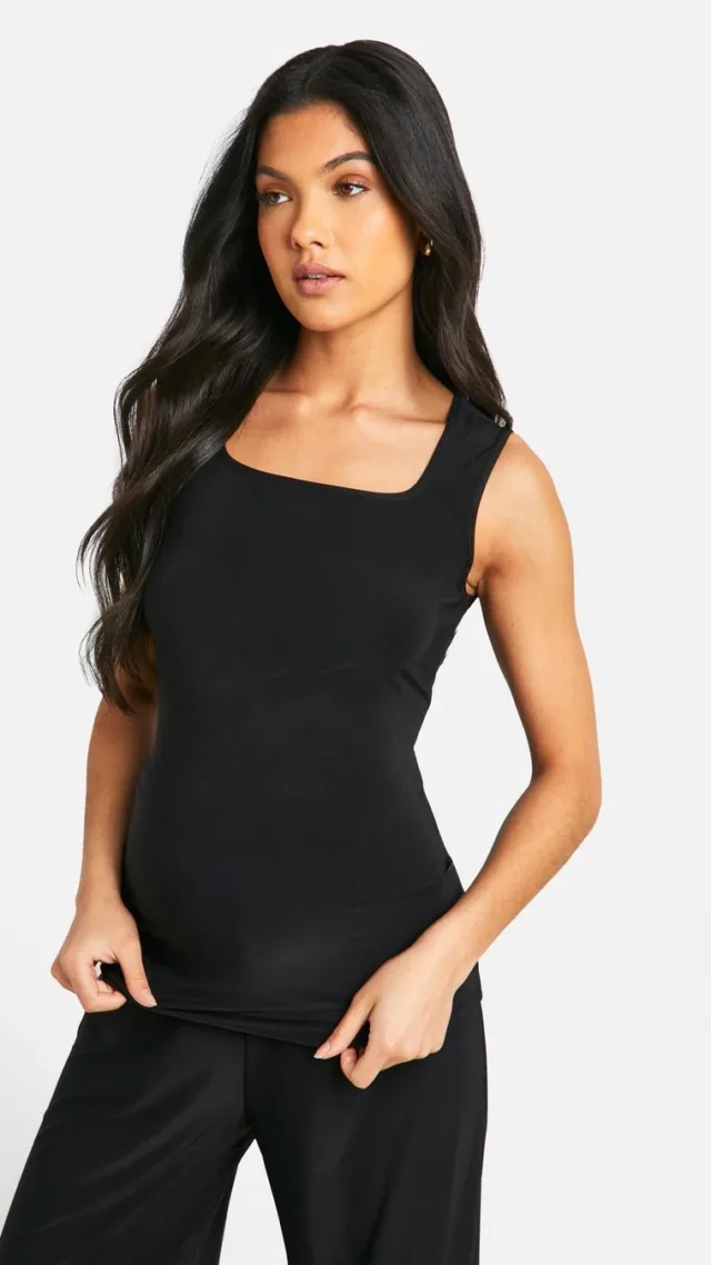 Black Maternity Soft Touch Square Neck Tank Top Top