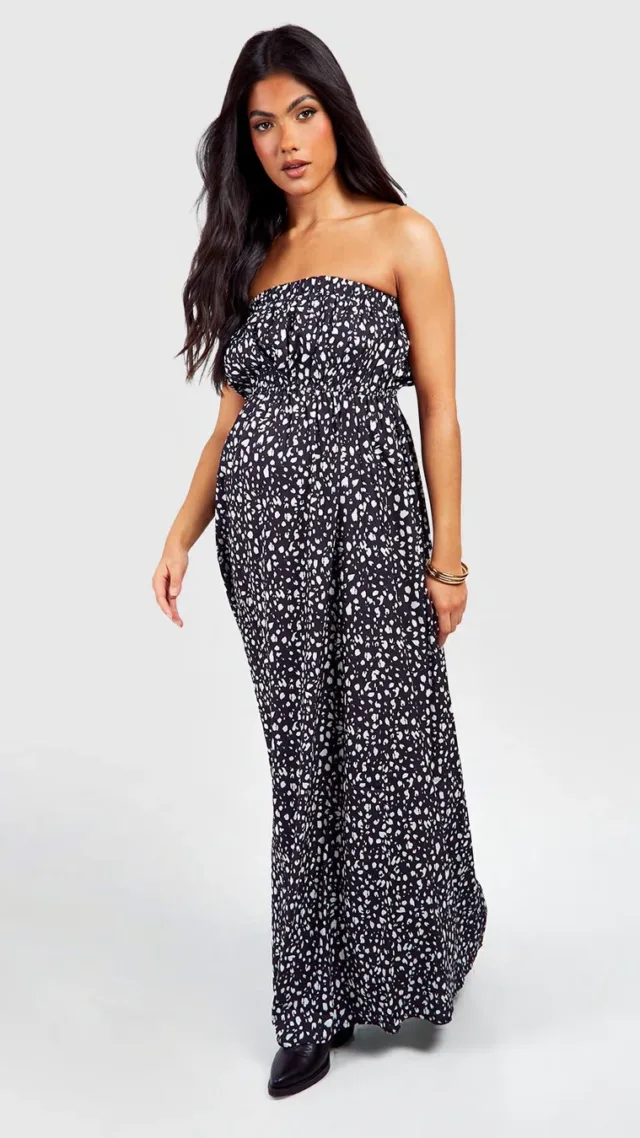 Black Maternity Spot Bandeau Maxi Dress