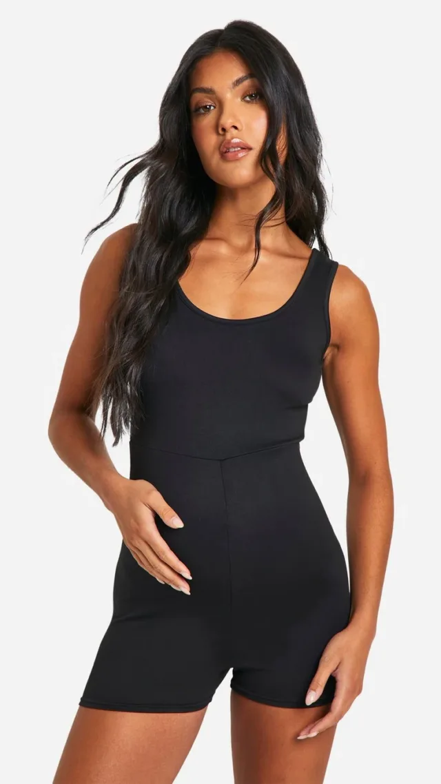 Black Maternity Super Soft Scoop Neck Unitard