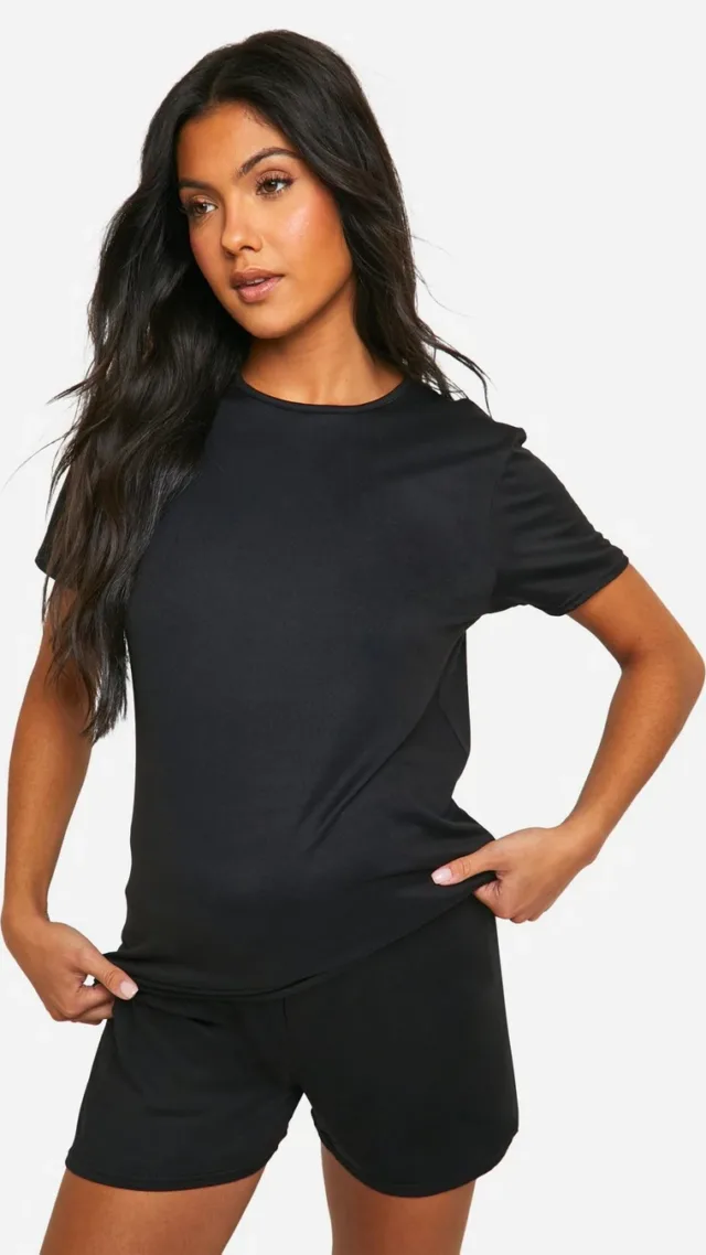 Black Maternity Super Soft T-Shirt And Short Lounge Set