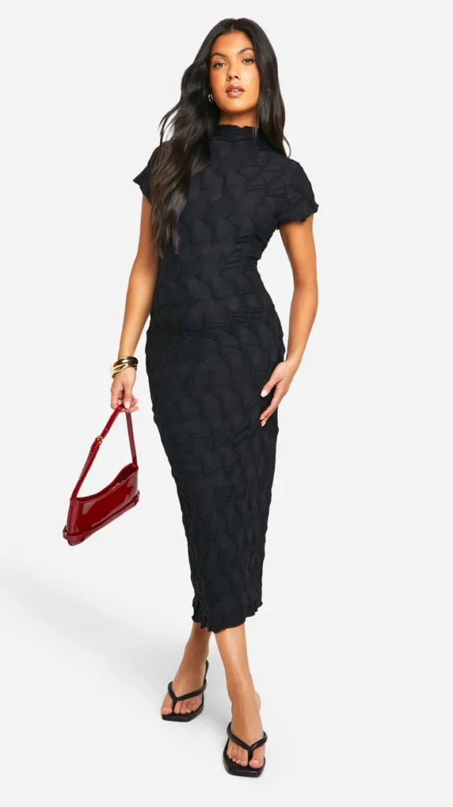 Black Maternity Textured Jacquard Midi Bodycon Dress