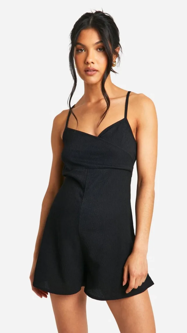 Black Maternity Textured Strappy Wrap Romper