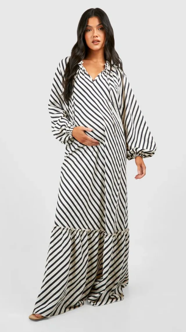 Black Maternity Textured Stripe Midi Dress