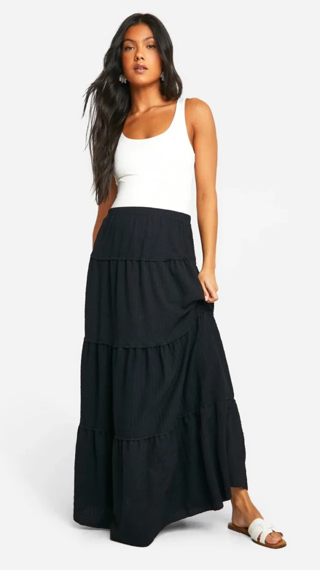 Black Maternity Textured Tiered Maxi Skirt