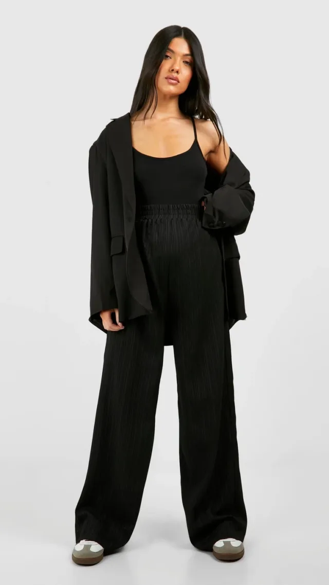 Black Maternity Textured Wide Leg Pants