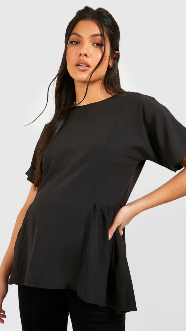 Black Maternity Tunic Dip Hem Smock Top