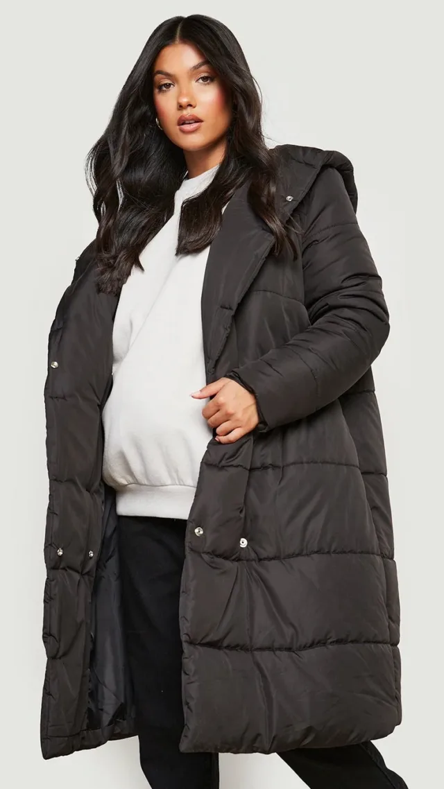 Black Maternity Wrap Duvet Coat