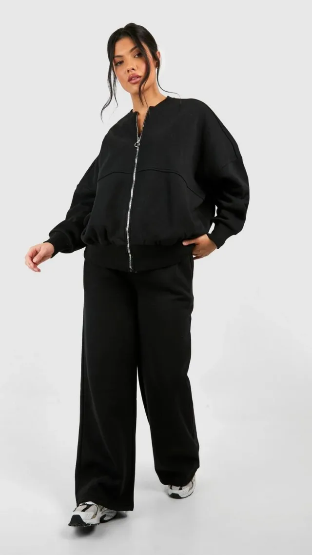 Black Maternity Zip Through Bomber Straight Leg Tracksuit