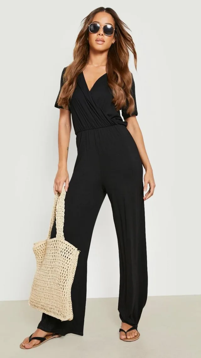 Black Wrap Wide Leg Jumpsuit