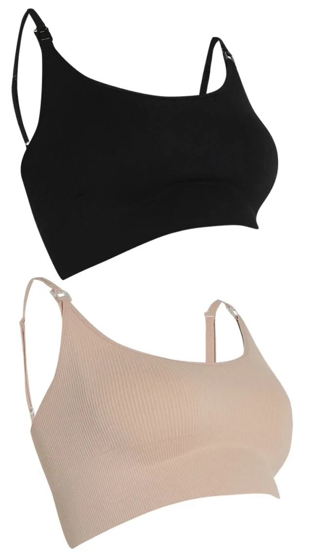 Black_Nude Maternity Longline Nursing Bra 2 Pack