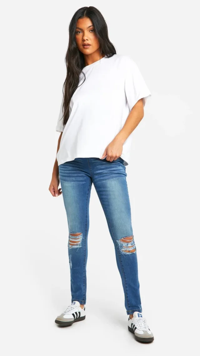 Blue Maternity Distressed Skinny Jeans