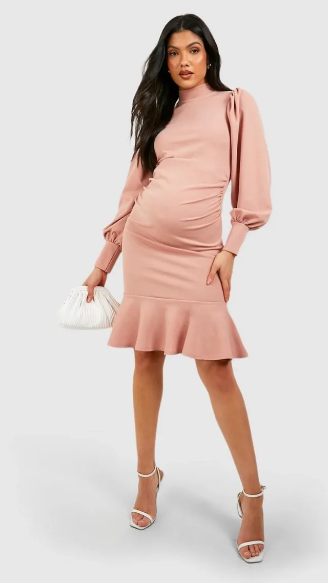 Blush Maternity Crepe Frill Hem Midi Dress