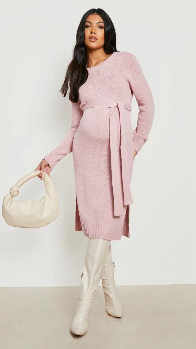 Blush Maternity Crew Neck Sweater Midi Dress