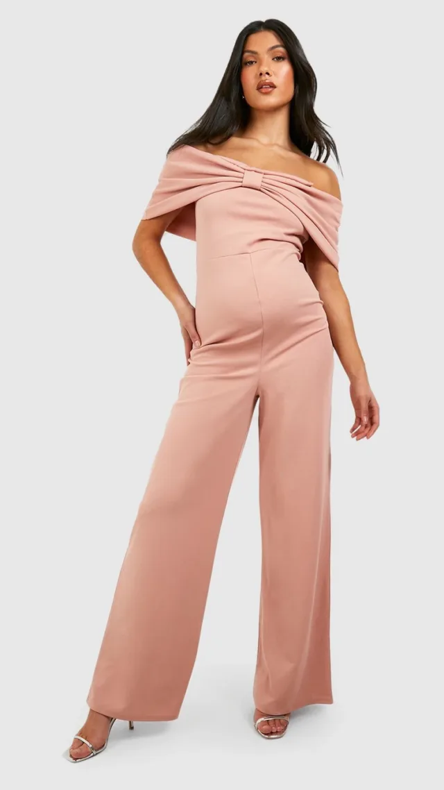 Blush Maternity Off The Shoulder Crepe Wide Leg Jumpsuit