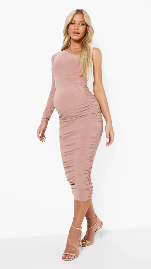 Blush Maternity One Shoulder Ruched Midi Dress