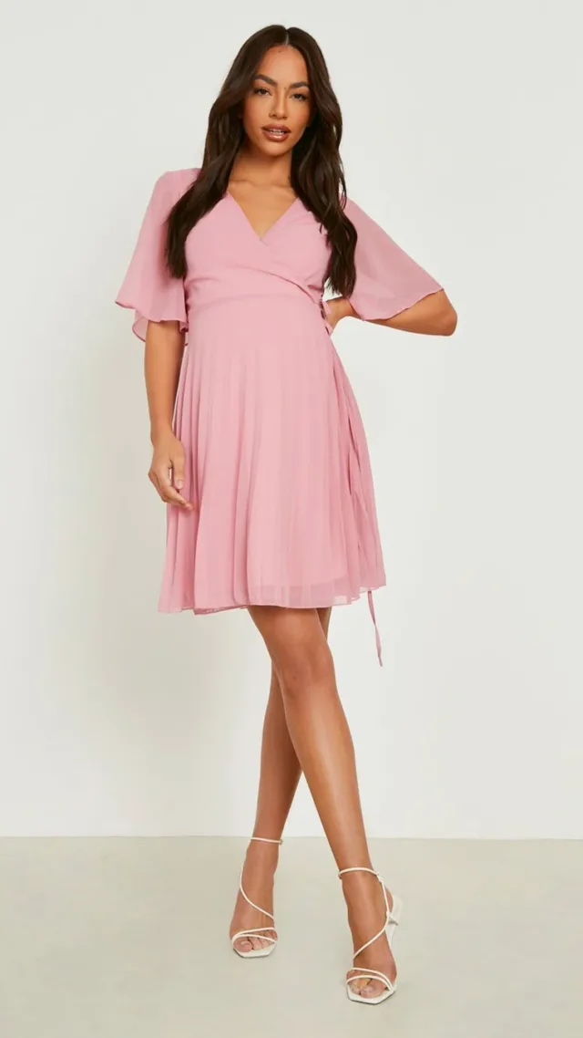 Blush Maternity Pleated Wrap Skater Dress