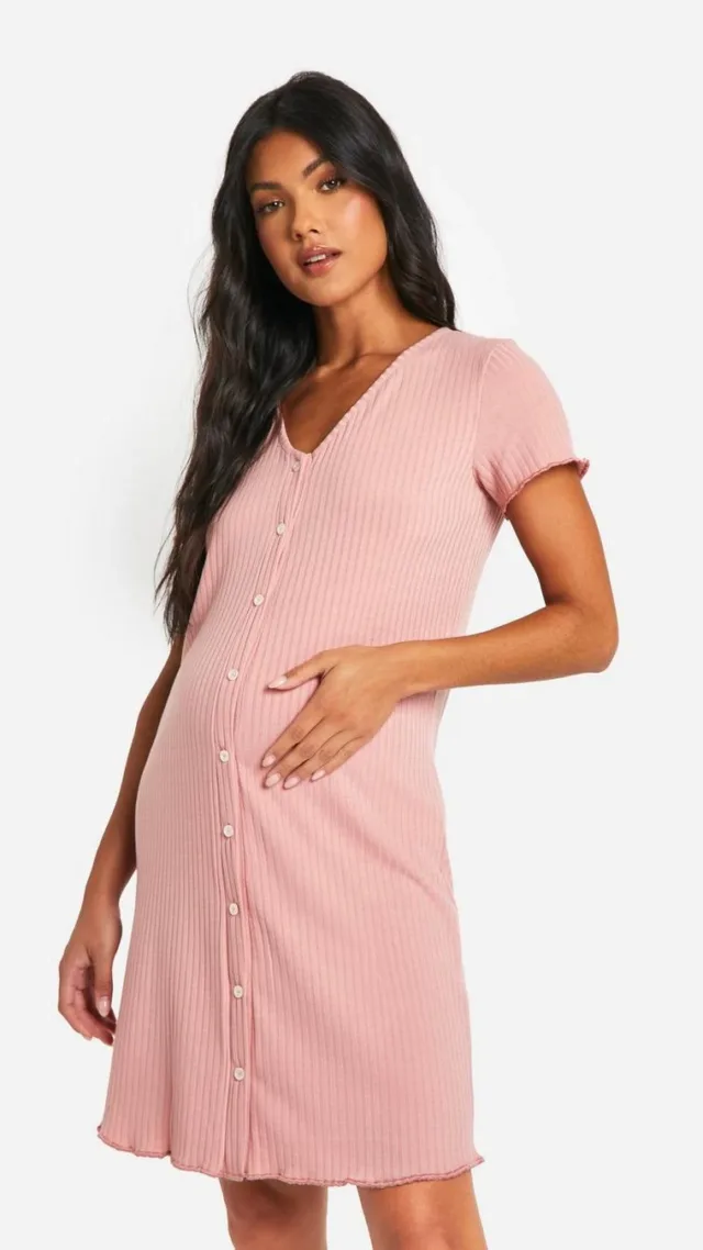 Blush Maternity Ribbed Button Down Nightgown