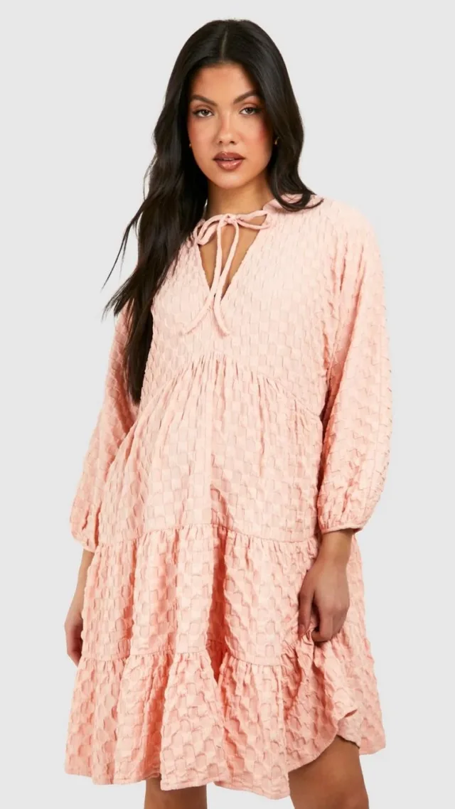 Blush Maternity Textured Tiered V Neck Smock Dress