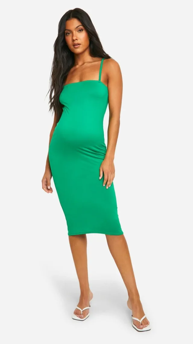 Bright Green Maternity Super Soft Strappy Midi Dress