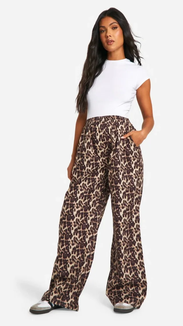 Brown Maternity Leopard Poplin Wide Leg Pants