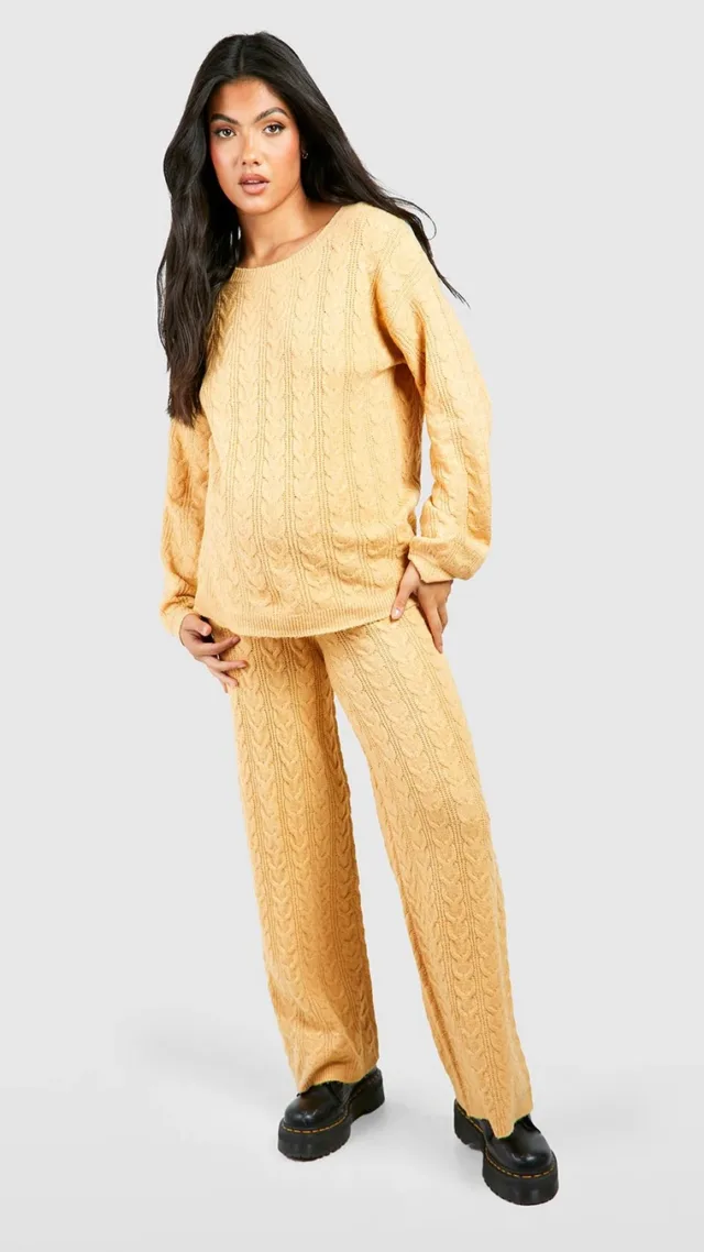 Camel Maternity Soft Cable Knitted Co-Ord