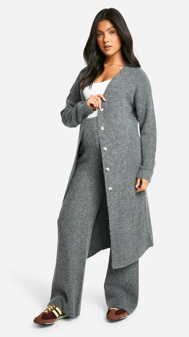 Charcoal Maternity Soft Knit Longline Knitted Cardigan