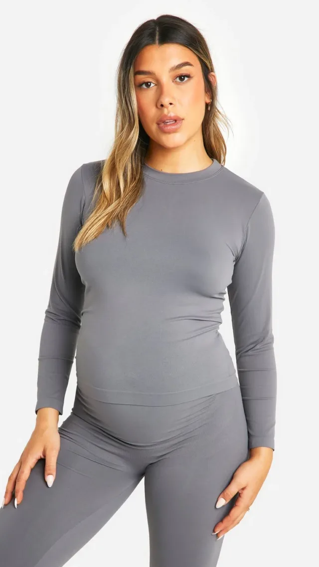 Charcoal Maternity Soft Touch Longsleeve Basic Top