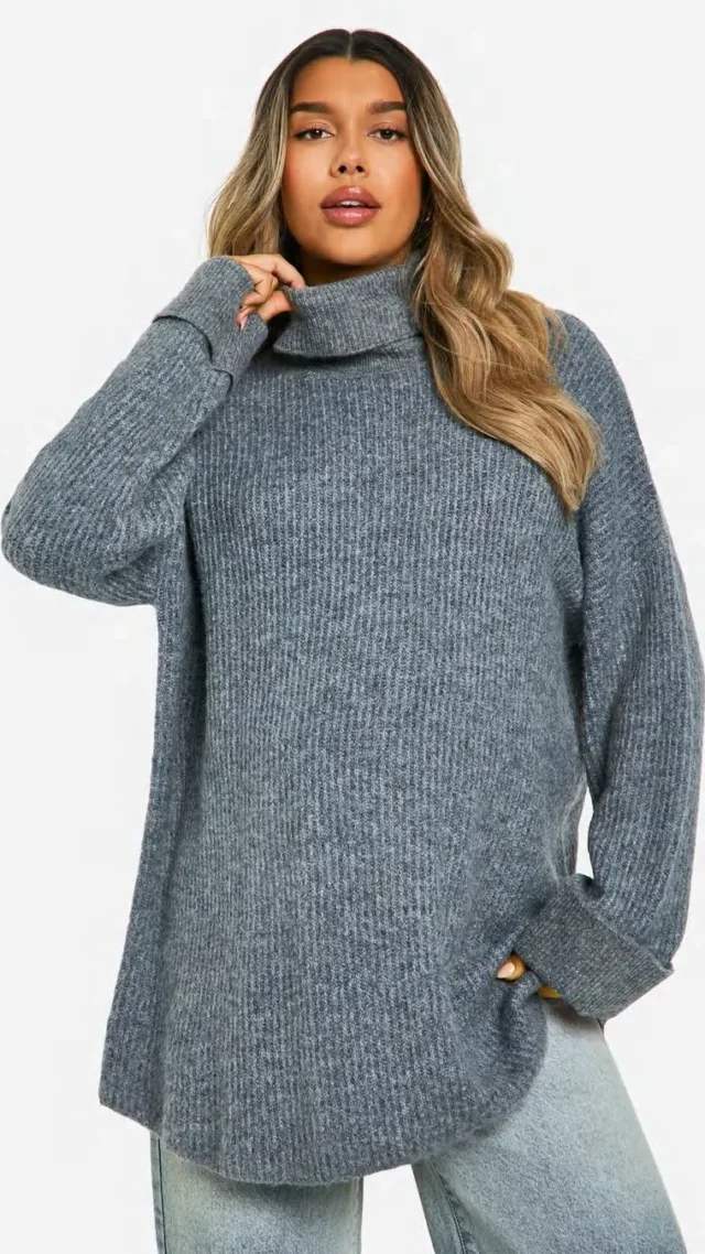 Charcoal Maternity Turtleneck Longline Batwing Sweater