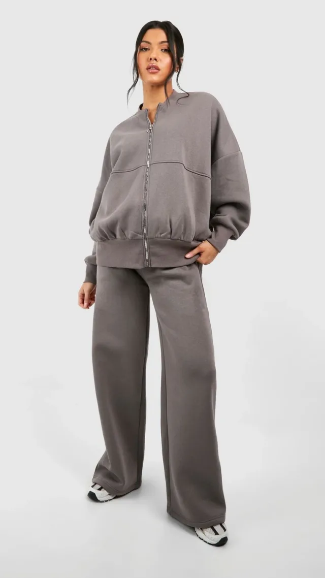 Charcoal Maternity Zip Through Bomber Straight Leg Tracksuit