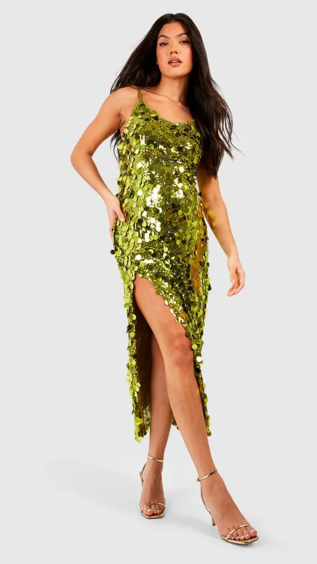 Chartreuse Maternity Large Sequin Split Leg Midi Dress