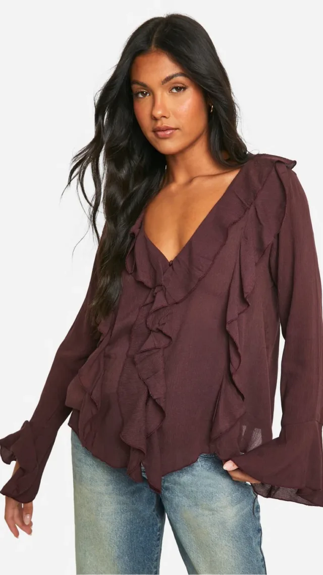 Chocolate Maternity Cheesecloth Frill Smock Top